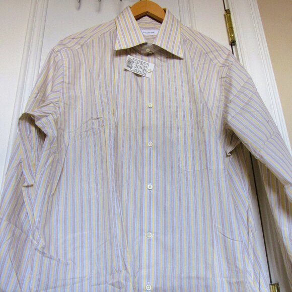 Ermenegildo Zegna Dress Shirt  Long Sleeve Cotton, White/Tan/Yellow, sz.46/18 - Picture 3 of 8